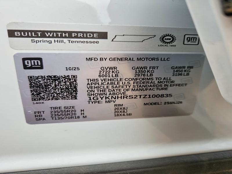 51621756 :رقم المزاد ، 1GYKNHRS2TZ100835 vin ، 2026 Cadillac Xt5 مزاد بيع
