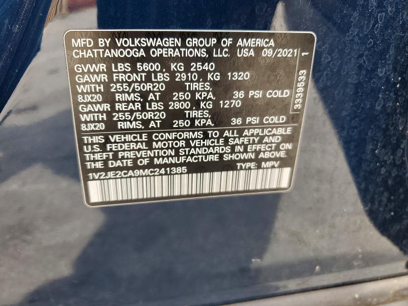 2021 Volkswagen Atlas Cross Sport მანქანა იყიდება აუქციონზე, vin: 1V2JE2CA9MC241385, აუქციონის ნომერი: 55941736