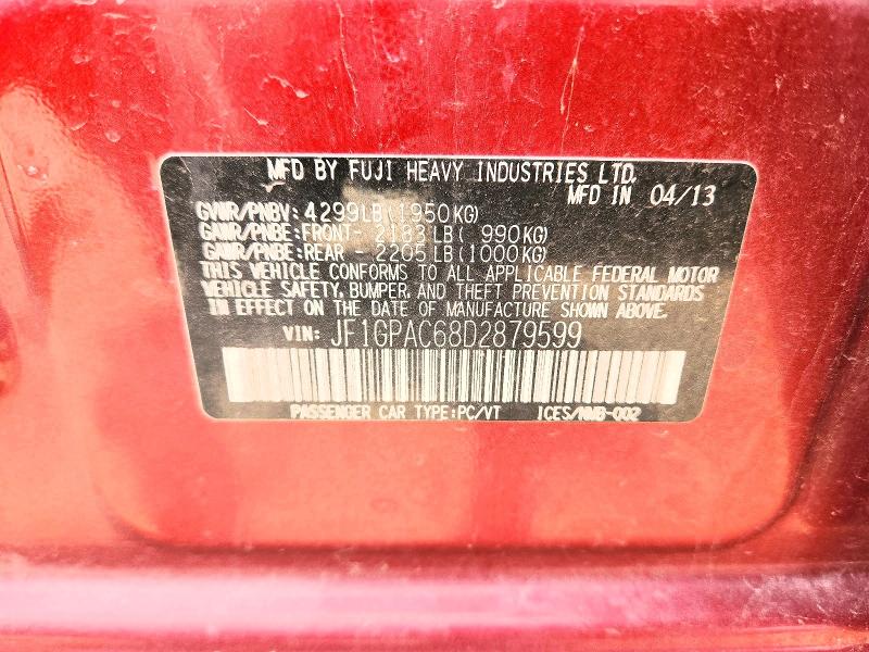 Aukcja sprzedaży 2013 Subaru Impreza, vin: JF1GPAC68D2879599, numer aukcji: 57024046
