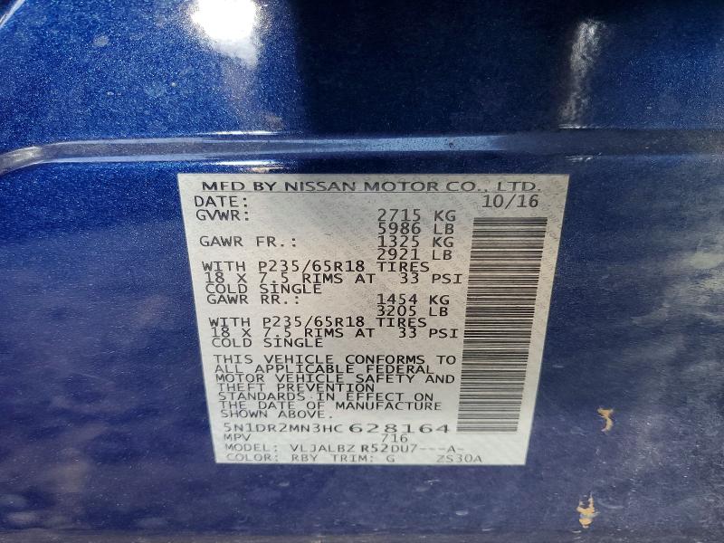 Продажа на аукционе авто 2017 Nissan Pathfinder, vin: 5N1DR2MN3HC628164, номер лота: 57617396