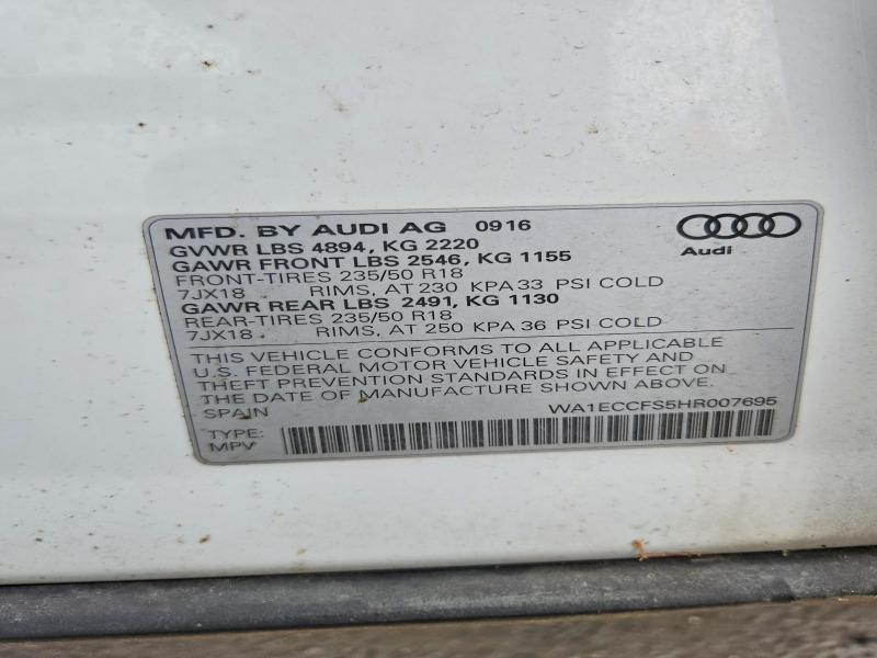 Aukcja sprzedaży 2017 Audi Q3, vin: WA1ECCFS5HR007695, numer aukcji: 55607396
