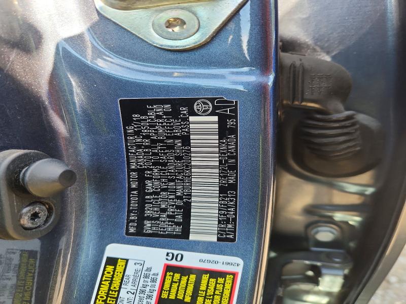 55072876 :رقم المزاد ، 2T1BURHE6KC200276 vin ، 2019 Toyota Corolla مزاد بيع