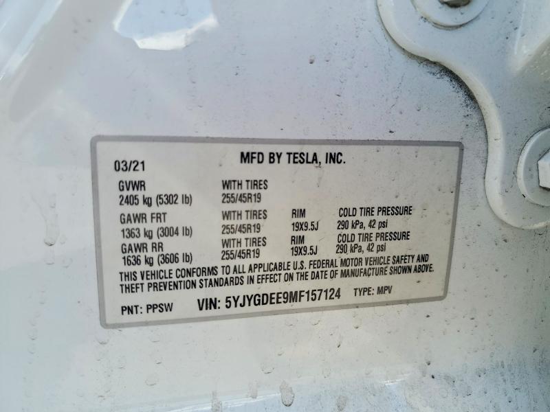 55659246 :رقم المزاد ، 5YJYGDEE9MF157124 vin ، 2021 Tesla Model Y مزاد بيع