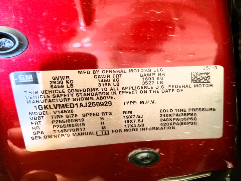 Продаж на аукціоні авто 2010 Gmc Acadia, vin: 1GKLVMED1AJ250929, номер лоту: 56859606