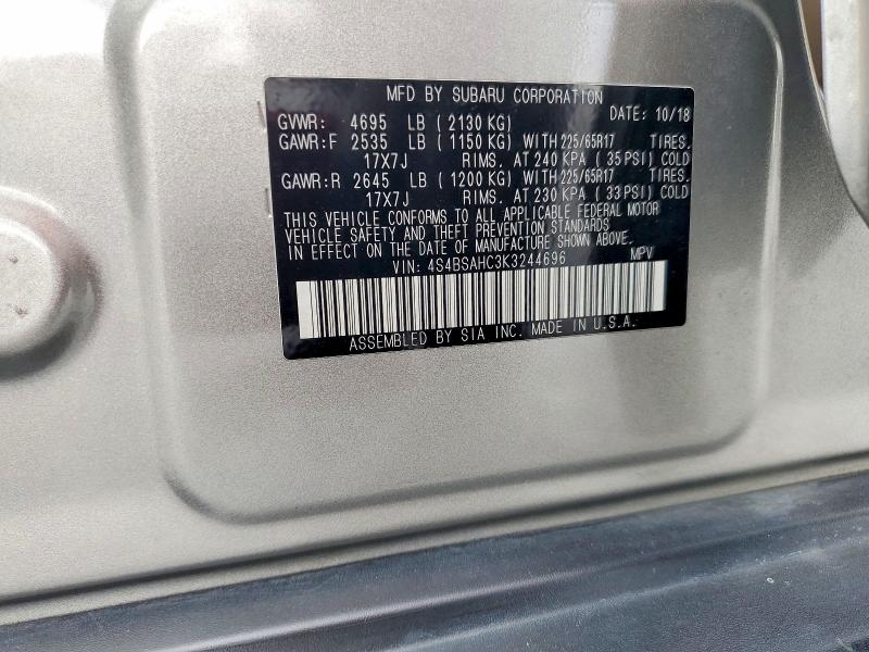 Продажа на аукционе авто 2019 Subaru Outback, vin: 4S4BSAHC3K3244696, номер лота: 56751376