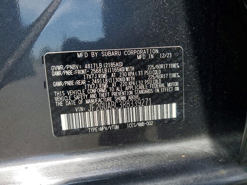 Продажа на аукционе авто 2024 Subaru Crosstrek, vin: JF2GUABC3R8339271, номер лота: 57917476