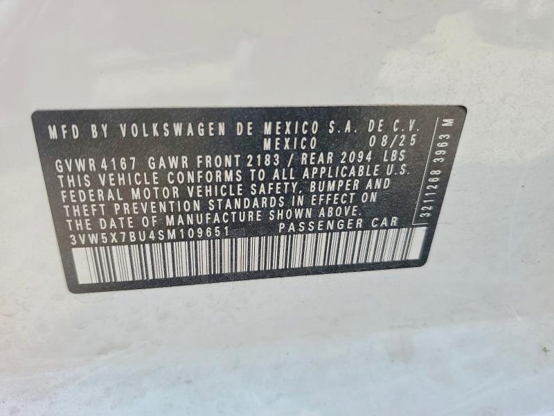 2025 Volkswagen Jetta მანქანა იყიდება აუქციონზე, vin: 3VW5X7BU4SM109651, აუქციონის ნომერი: 85980745