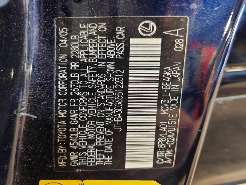 Aukcja sprzedaży 2005 Lexus Es, vin: JTHBA30G655122312, numer aukcji: 56756806