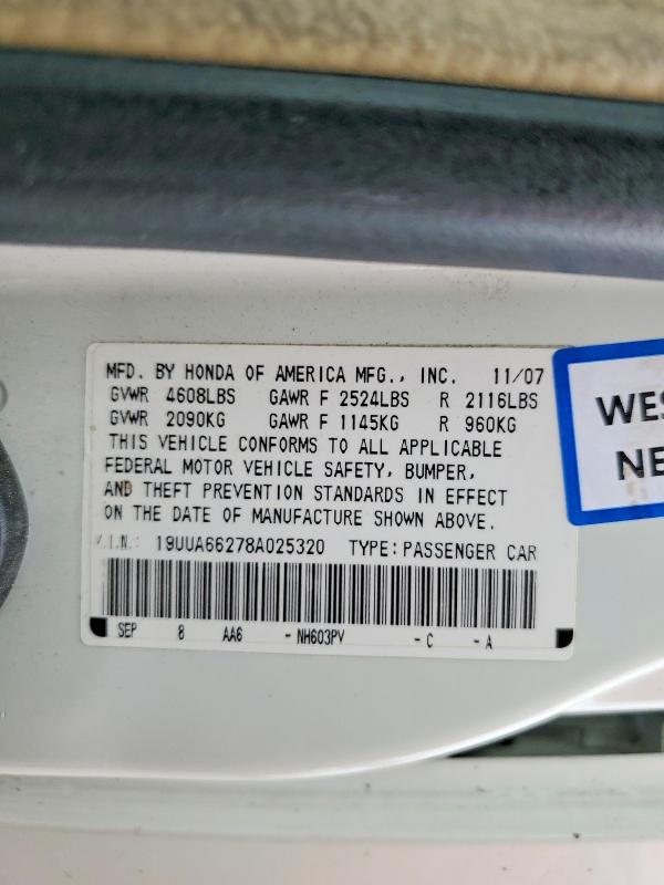 2008 Acura Tl მანქანა იყიდება აუქციონზე, vin: 19UUA66278A025320, აუქციონის ნომერი: 58812586