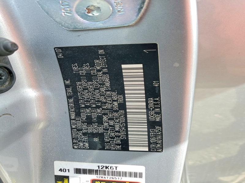 2007 Toyota Tundra მანქანა იყიდება აუქციონზე, vin: 5TFBT54157X004708, აუქციონის ნომერი: 57058726