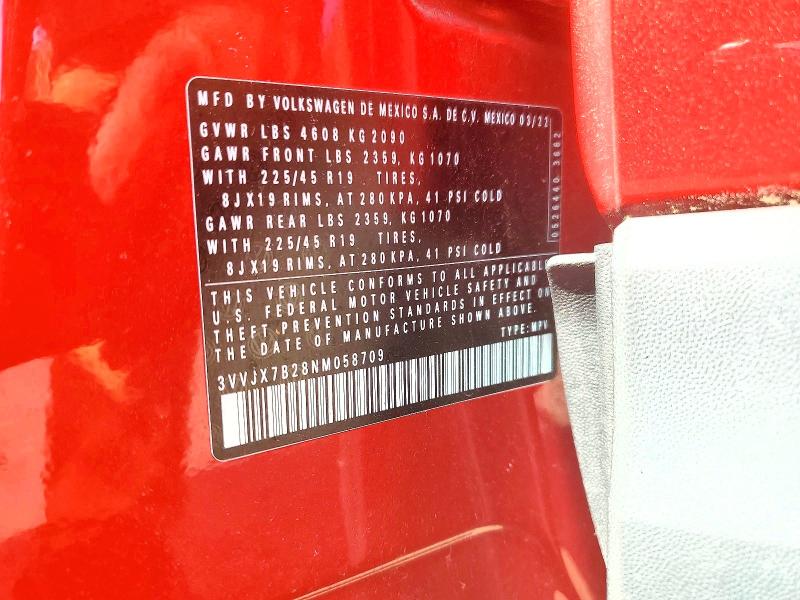 Aukcja sprzedaży 2022 Volkswagen Taos, vin: 3VVJX7B28NM058709, numer aukcji: 55946076