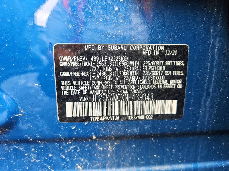 55535886 :رقم المزاد ، JF2SKAMCXNH439343 vin ، 2022 Subaru Forester مزاد بيع