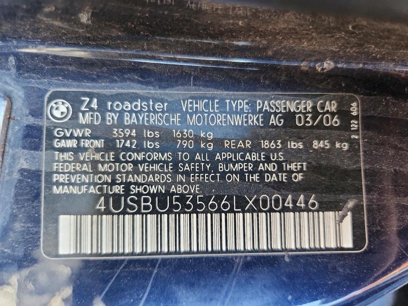 56758056 :رقم المزاد ، 4USBU53566LX00446 vin ، 2006 Bmw Z4 مزاد بيع