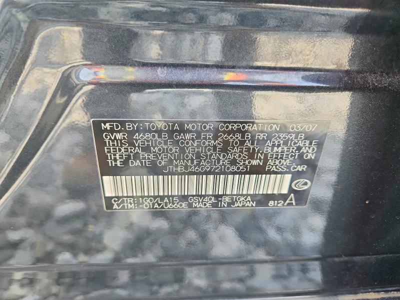Продаж на аукціоні авто 2007 Lexus Es, vin: JTHBJ46G972108051, номер лоту: 56784706
