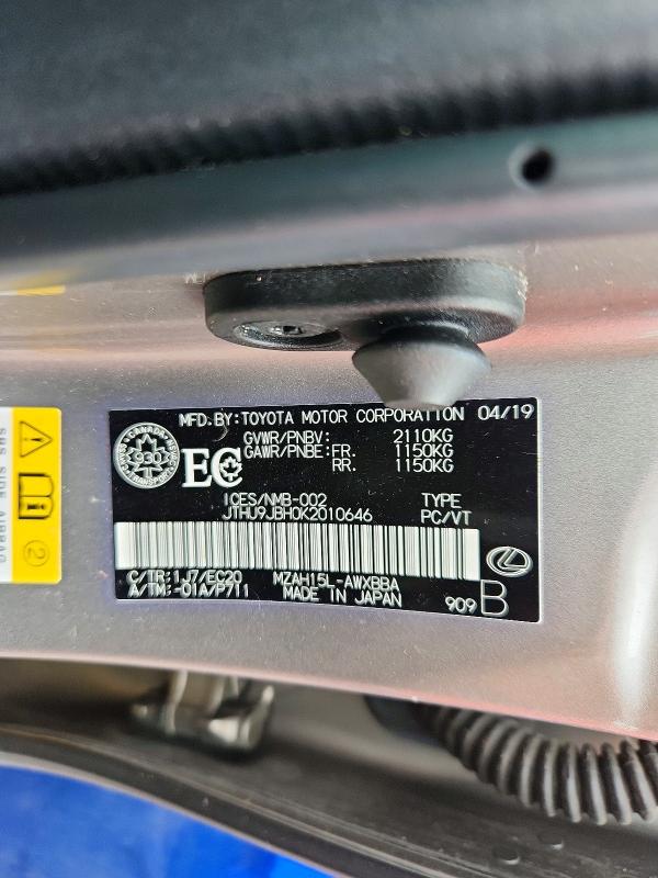 56943266 :رقم المزاد ، JTHU9JBH0K2010646 vin ، 2019 Lexus Ux مزاد بيع
