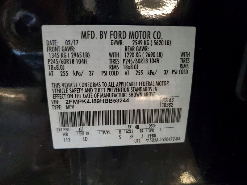 2017 Ford Edge მანქანა იყიდება აუქციონზე, vin: 2FMPK4J89HBB53244, აუქციონის ნომერი: 57835986