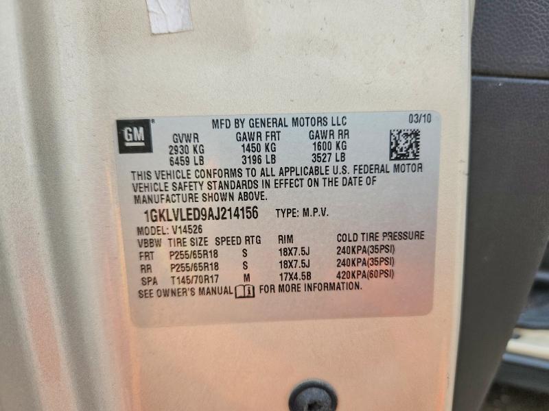 55849266 :رقم المزاد ، 1GKLVLED9AJ214156 vin ، 2010 Gmc Acadia مزاد بيع
