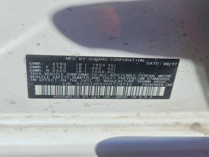 58017606 :رقم المزاد ، 4S3GTAB60N3729246 vin ، 2022 Subaru Impreza مزاد بيع