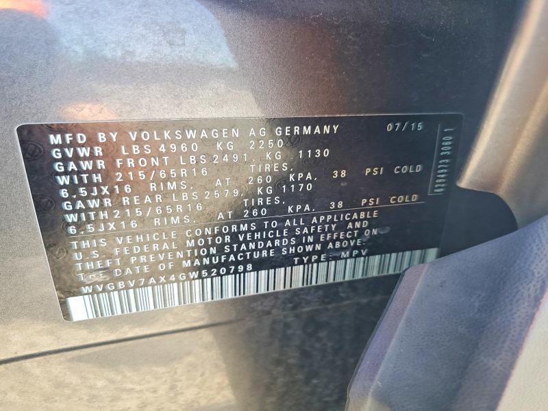 55432746 :رقم المزاد ، WVGBV7AX4GW520798 vin ، 2016 Volkswagen Tiguan مزاد بيع