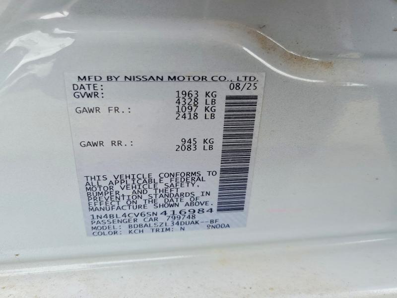 Продаж на аукціоні авто 2025 Nissan Altima, vin: 1N4BL4CV6SN416984, номер лоту: 58692076