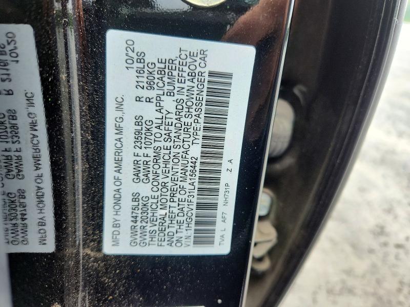 2020 Honda Accord მანქანა იყიდება აუქციონზე, vin: 1HGCV1F31LA156442, აუქციონის ნომერი: 58494926