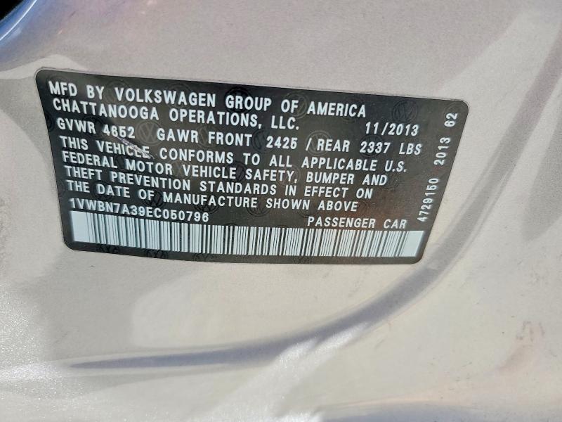 Aukcja sprzedaży 2014 Volkswagen Passat, vin: 1VWBN7A39EC050796, numer aukcji: 58404976