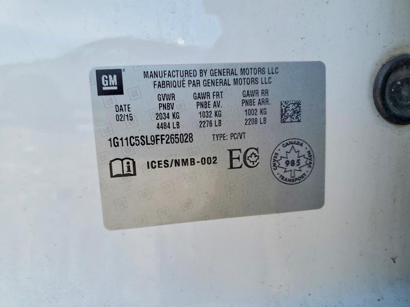 58250596 :رقم المزاد ، 1G11C5SL9FF265028 vin ، 2015 Chevrolet Malibu مزاد بيع