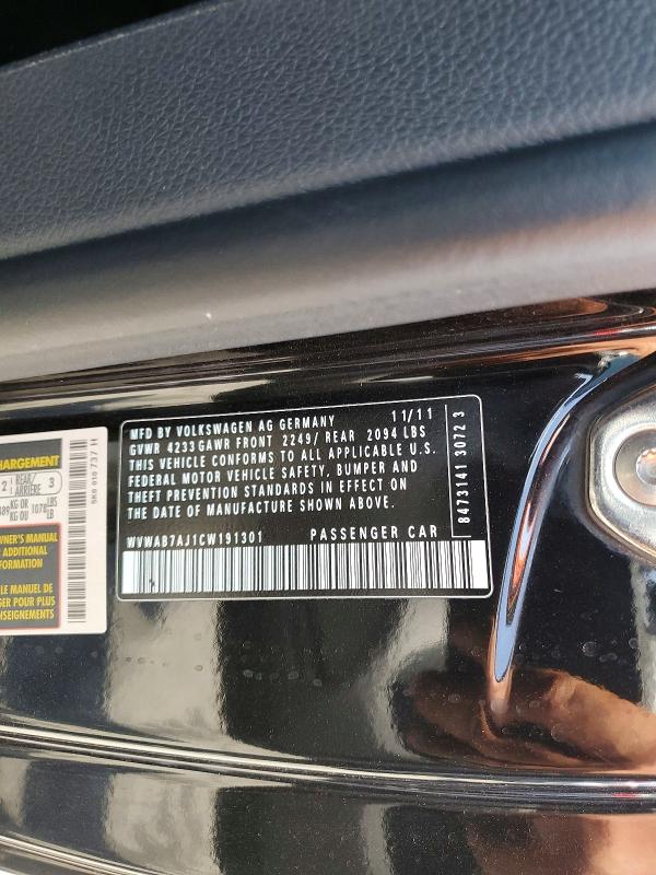 2012 Volkswagen Golf მანქანა იყიდება აუქციონზე, vin: WVWAB7AJ1CW191301, აუქციონის ნომერი: 59011136