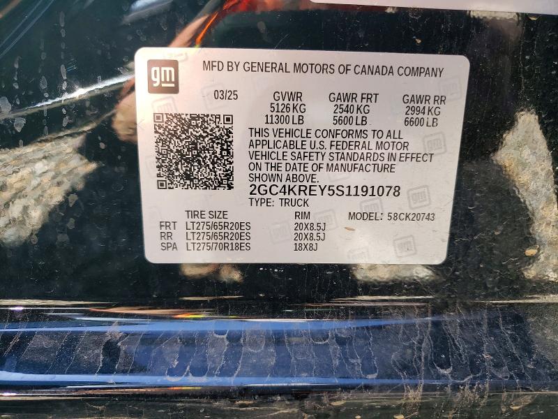 55726196 :رقم المزاد ، 2GC4KREY5S1191078 vin ، 2025 Chevrolet Silverado مزاد بيع