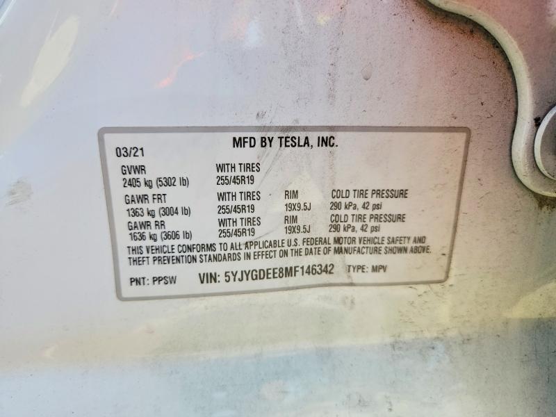 2021 Tesla Model Y მანქანა იყიდება აუქციონზე, vin: 5YJYGDEE8MF146342, აუქციონის ნომერი: 55894336