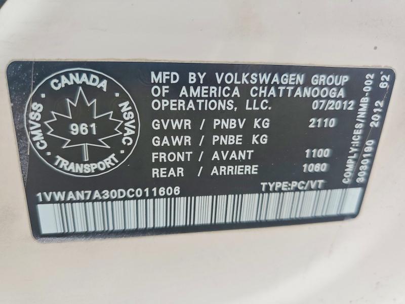 Продажа на аукционе авто 2013 Volkswagen Passat, vin: 1VWAN7A30DC011606, номер лота: 56853536