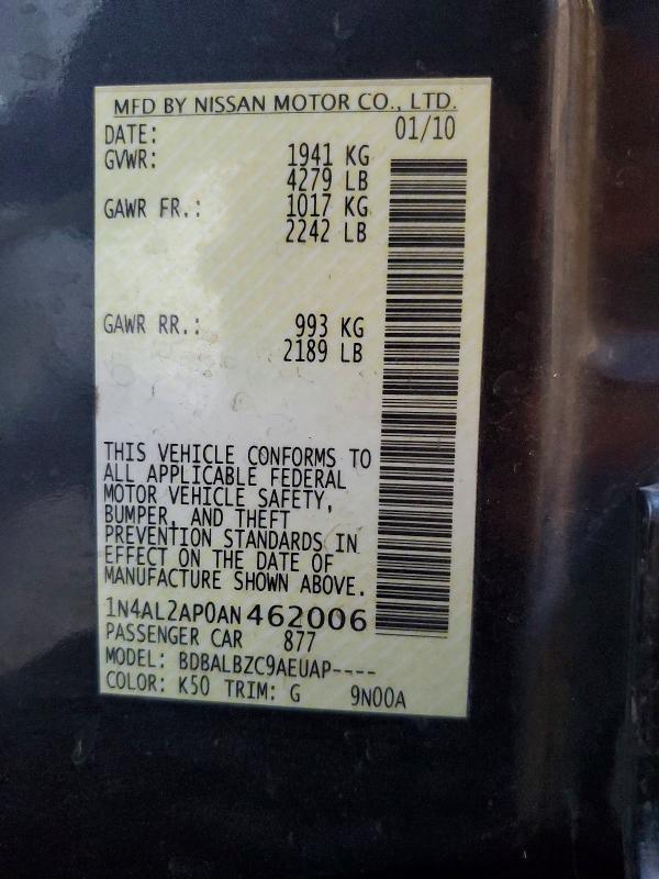 Продаж на аукціоні авто 2010 Nissan Altima, vin: 1N4AL2AP0AN462006, номер лоту: 57857976