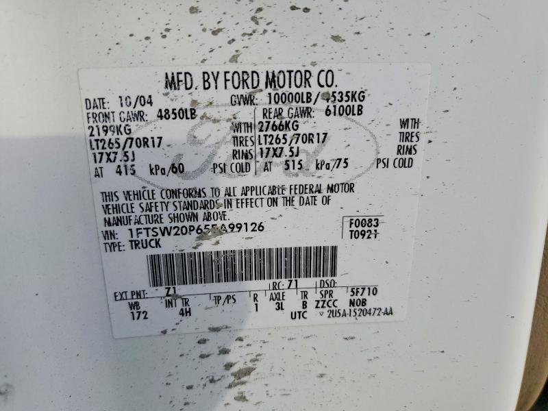 55901606 :رقم المزاد ، 1FTSW20P65EA99126 vin ، 2005 Ford F250 مزاد بيع