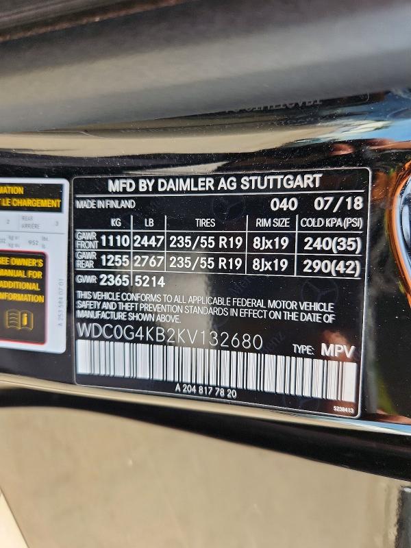 Aukcja sprzedaży 2019 Mercedes-benz Glc, vin: WDC0G4KB2KV132680, numer aukcji: 56107236