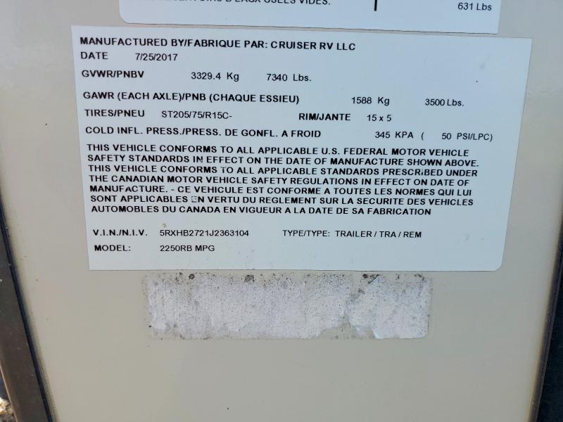 56601876 :رقم المزاد ، 5RXHB2721J2363104 vin ، 2018 Cruiser R.v. Llc Recreational Vehicle (rv) مزاد بيع