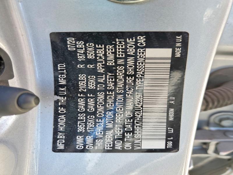 Продажа на аукционе авто 2020 Honda Civic, vin: SHHFK7H42LU423297, номер лота: 54860746