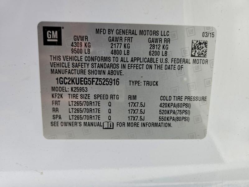 Продажа на аукционе авто 2015 Chevrolet Silverado, vin: 1GC2KUEG5FZ525916, номер лота: 58219306