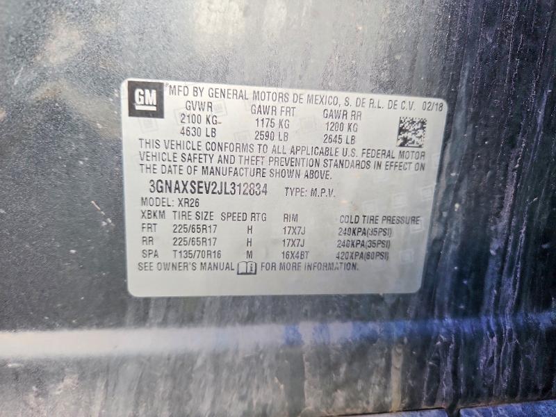 57230736 :رقم المزاد ، 3GNAXSEV2JL312834 vin ، 2018 Chevrolet Equinox مزاد بيع