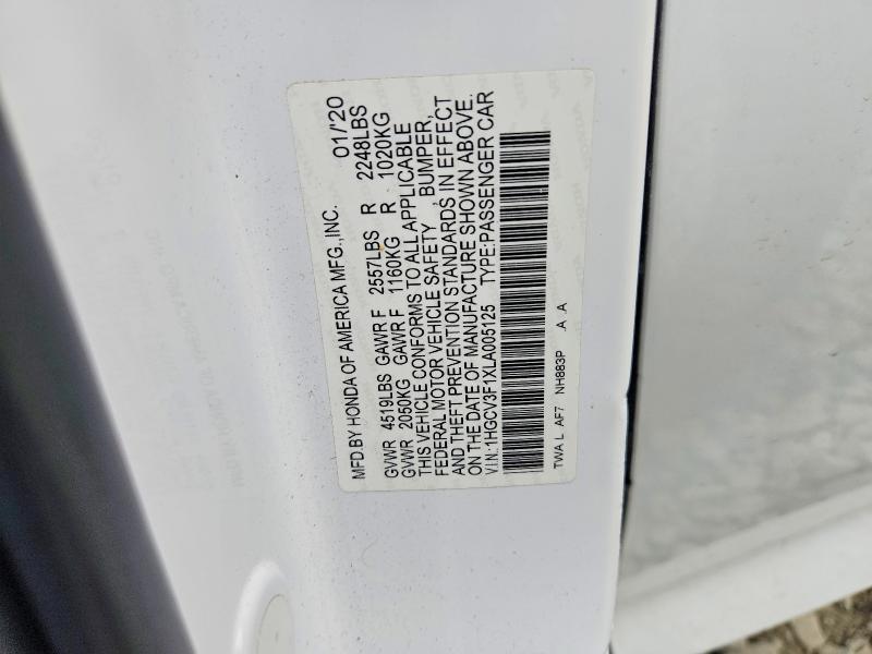 Aukcja sprzedaży 2020 Honda Accord, vin: 1HGCV3F1XLA005125, numer aukcji: 56870776