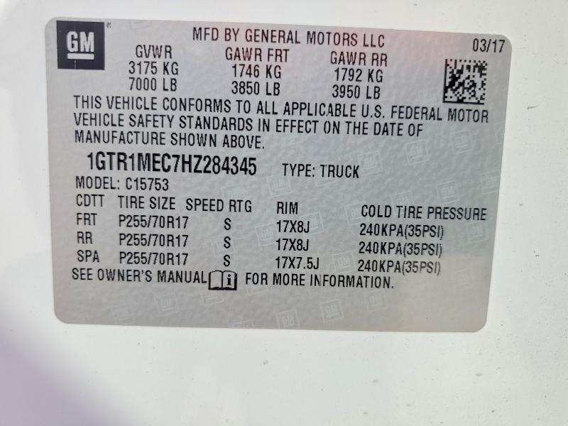 56187826 :رقم المزاد ، 1GTR1MEC7HZ284345 vin ، 2017 Gmc Sierra مزاد بيع