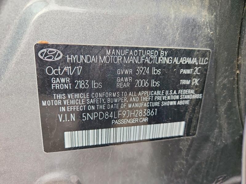 58839536 :رقم المزاد ، 5NPD84LF9JH283861 vin ، 2018 Hyundai Elantra مزاد بيع