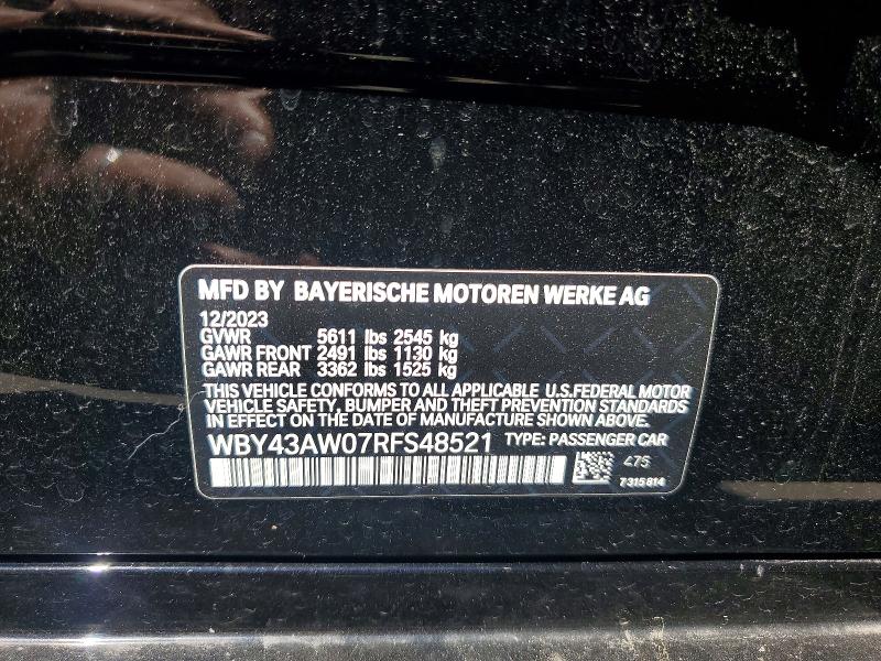 Aukcja sprzedaży 2024 Bmw I4, vin: WBY43AW07RFS48521, numer aukcji: 55530186