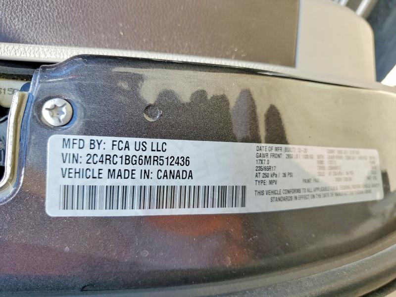 56866636 :رقم المزاد ، 2C4RC1BG6MR512436 vin ، 2021 Chrysler Pacifica مزاد بيع
