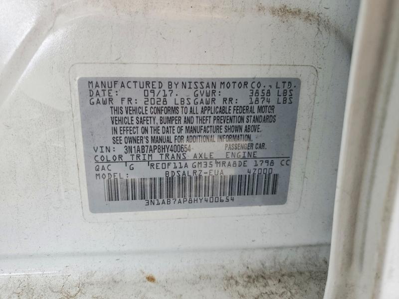 56650126 :رقم المزاد ، 3N1AB7AP8HY400654 vin ، 2017 Niss Sentra Sr Manual مزاد بيع