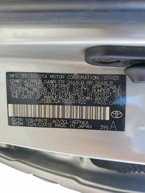 Продажа на аукционе авто 2003 Toyota Camry, vin: JTDBE32K130241922, номер лота: 56313816