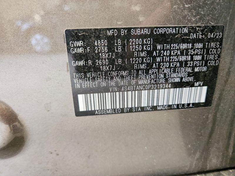 Aukcja sprzedaży 2023 Subaru Outback, vin: 4S4BTANC0P3219344, numer aukcji: 58779806