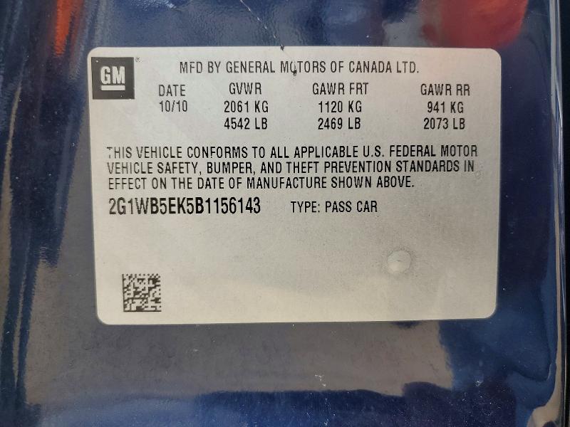2011 Chevrolet Impala მანქანა იყიდება აუქციონზე, vin: 2G1WB5EK5B1156143, აუქციონის ნომერი: 56189146
