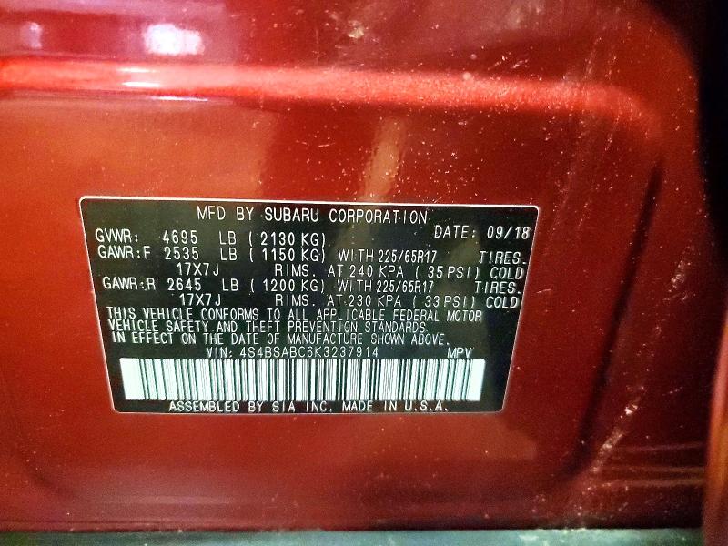 Aukcja sprzedaży 2019 Subaru Outback, vin: 4S4BSABC6K3237914, numer aukcji: 56686096