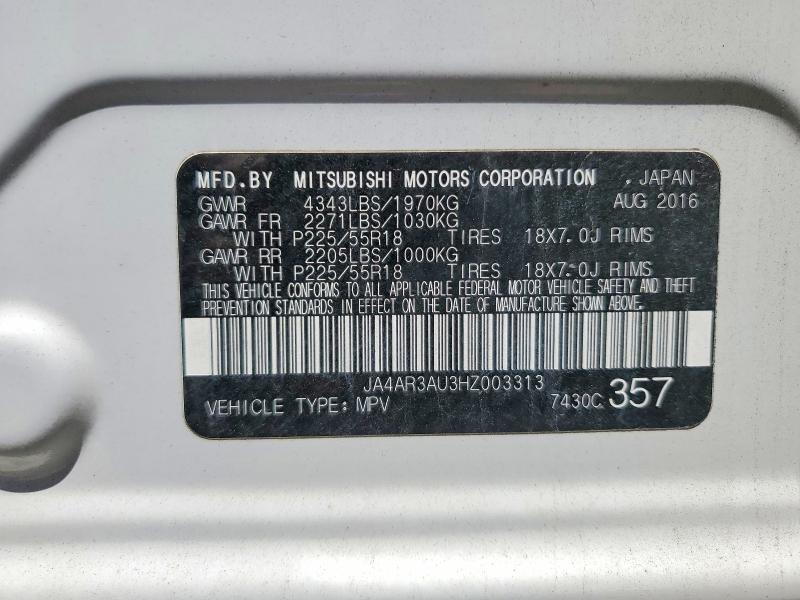 55336946 :رقم المزاد ، JA4AR3AU3HZ003313 vin ، 2017 Mitsubishi Outlander Sport مزاد بيع
