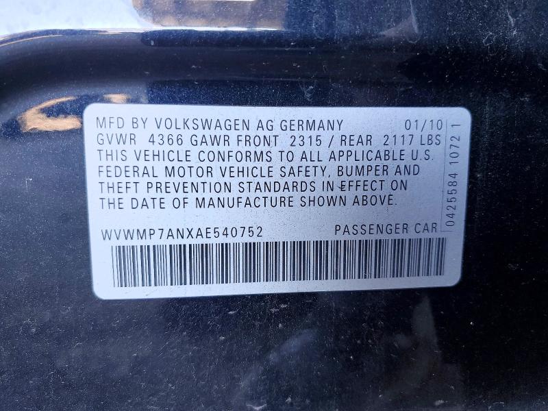 Продажа на аукционе авто 2010 Volkswagen Cc, vin: WVWMP7ANXAE540752, номер лота: 56735876